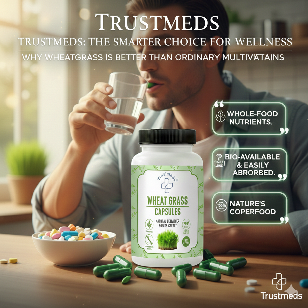 Trustmeds Wheat Grass Capsules - Natural Detoxifier & Energy Booster (60 Caps) view 5